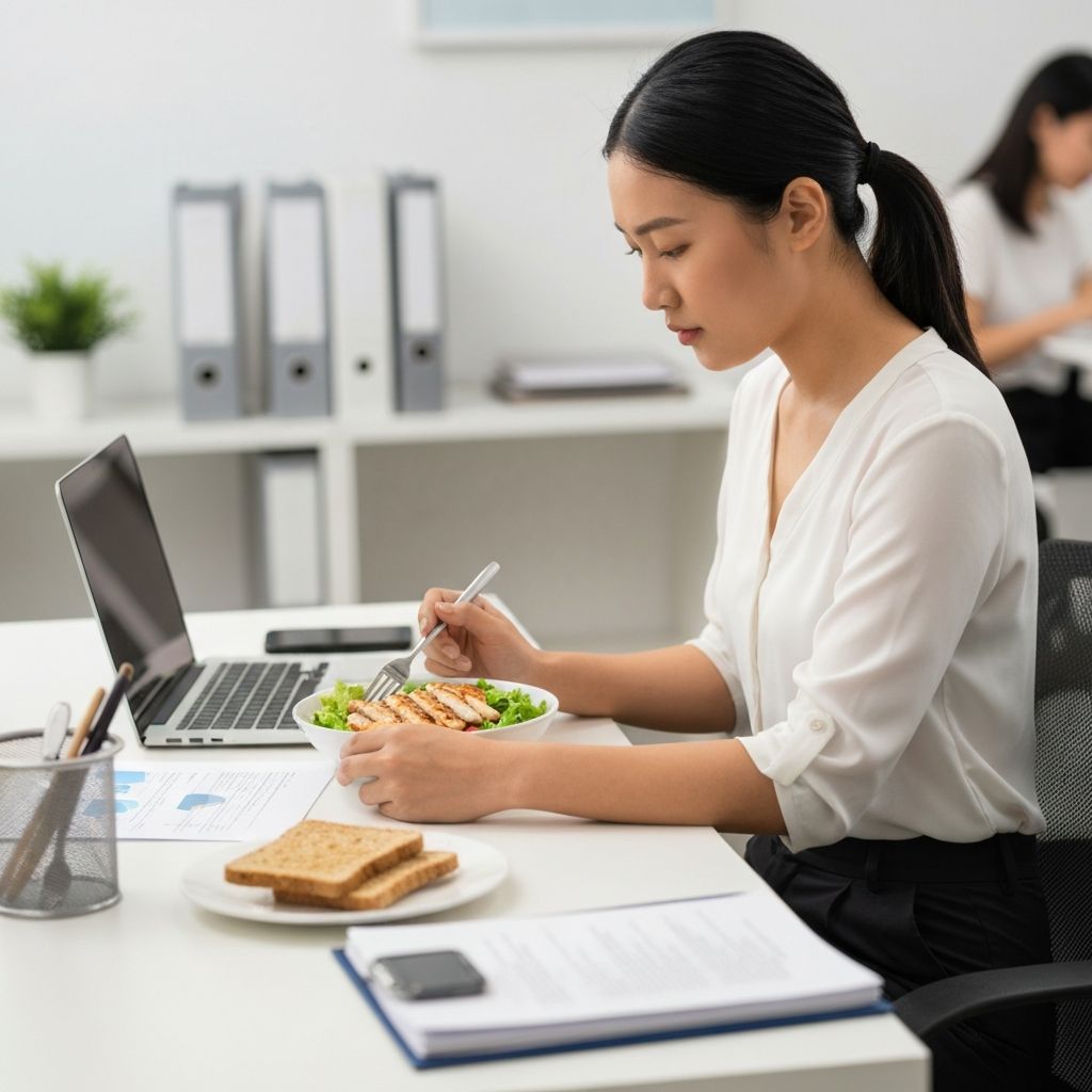 Balanced meal eaten at a work desk